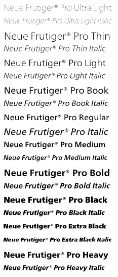 Neue Frutiger Pro Volume Weights